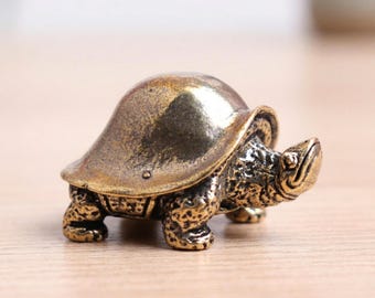 Figura de tortuga de latón vintage, estatua de tortuga de latón macizo, escultura de metal antigua, regalo de arte animal hecho a mano, decoración de escritorio coleccionable
