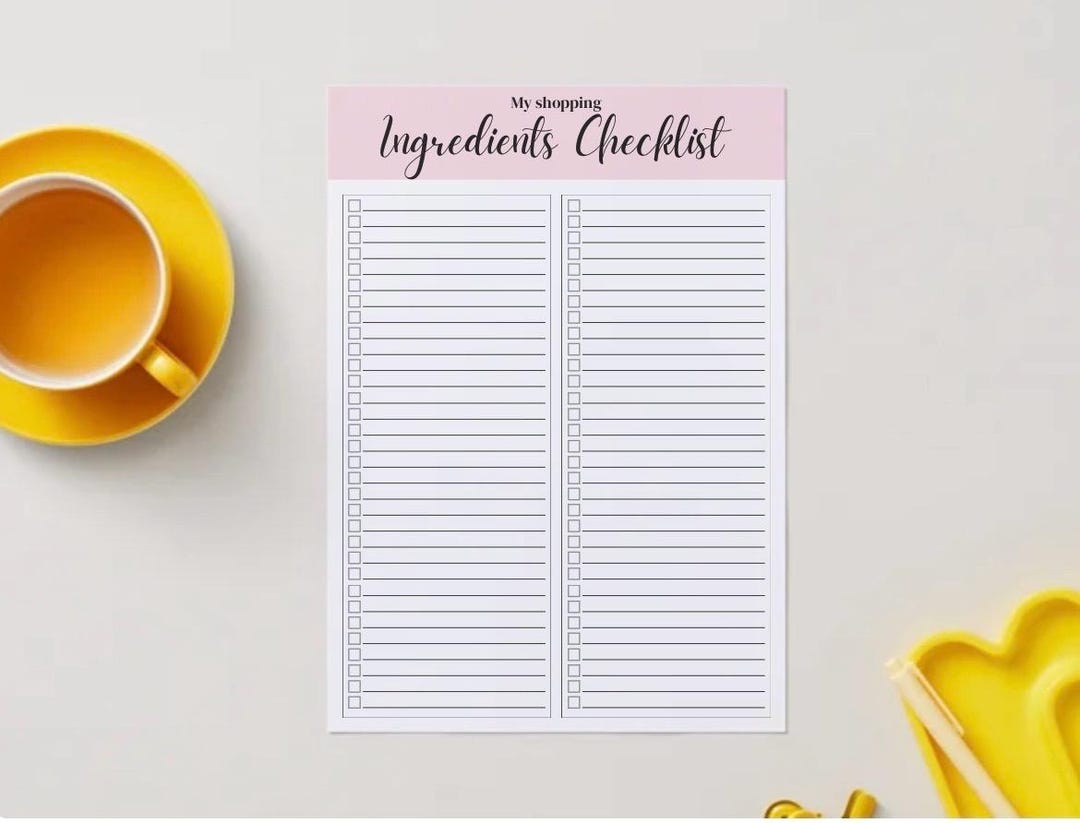 INGREDIENTS CHECKLIST |minimalist Grocery List Printable | Digital ...