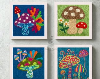 Paddenstoel Punch Needle Kit, DIY-knutselpakket voor beginners, Abstracte Muurdecoratie
