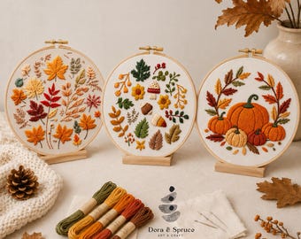 Borduurpakket herfstbladeren voor beginners, doe-het-zelf-knutselpakket herfsthoepel