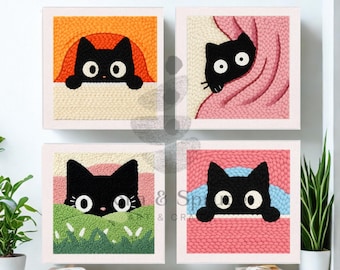 Cat Punch Needle Kit, Beginner Rug Hooking DIY Craft