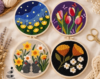 Bloemmotief punch needle set voor beginners, knutselpakket voor beginners, textielkunst (set)
