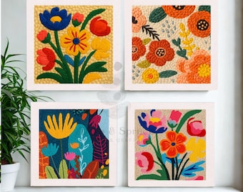 Kit de aguja perforadora para principiantes, manualidades de arte mural abstracto floral, alfombra de ganchillo DIY.