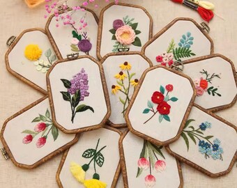 Borduurpakket voor beginners met bloemenpatroon en retro borduurring, doe-het-zelf, zomerbotanisch naaldpunt