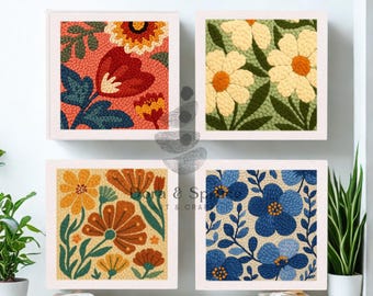 Floral Punch Needle Kit, Beginner DIY Craft, Abstract Wall Art