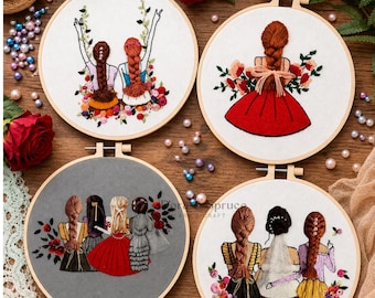 Borduurpakket voor beginners: bruiloftsborduurwerk, feministisch vriendschapsthema voor meisjes, doe-het-zelf knutselproject met borduurring, cadeau voor een vriendin (geen borduurring).