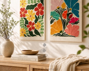Kit de aguja perforadora para principiantes, kit de manualidades para arte abstracto floral para pared, kit para tejer alfombras con gancho.