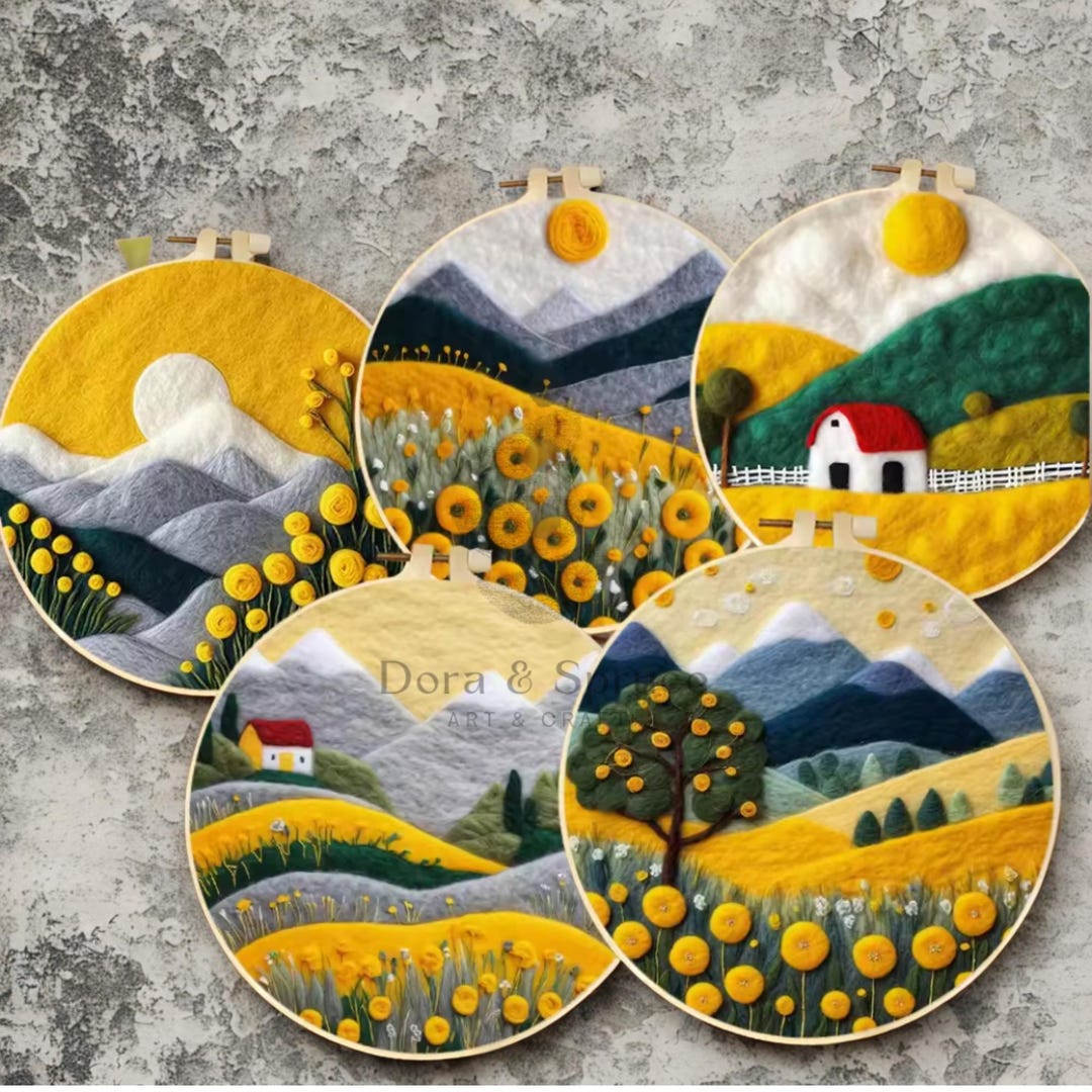 Needle Felting Kit: Landscape Wool Art DIY Craft Set (includes Hoop ...