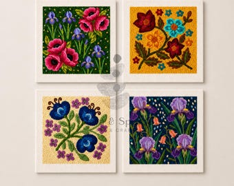 Bloemenponsenset, knutselen voor beginners, tuften voor beginners, abstracte muurkunst