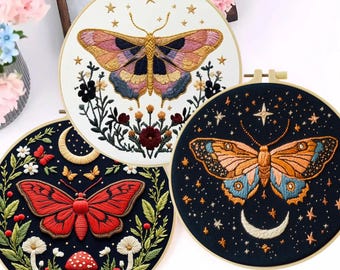 Borduurpakket vlinder, bloemenhoepelkunst voor beginners, moderne doe-het-zelfkunst