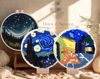 Starry Night punch-naaldenset, knutselen voor beginners, getextureerde vezelkunst (kit)