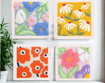 Ponsnaaldenset voor beginners, bloemen abstracte kunst aan de muur, doe-het-zelf tapijt tuften