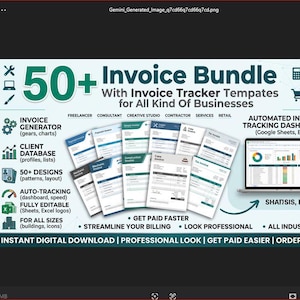 Invoice Template Bundle with Tracker, Small Business Billing Spreadsheet, Freelancer Client Invoice, Business Invoice Pack, Digital