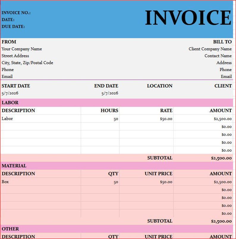 Editable Invoice Template Bundle With PDF Email Option | Professional ...