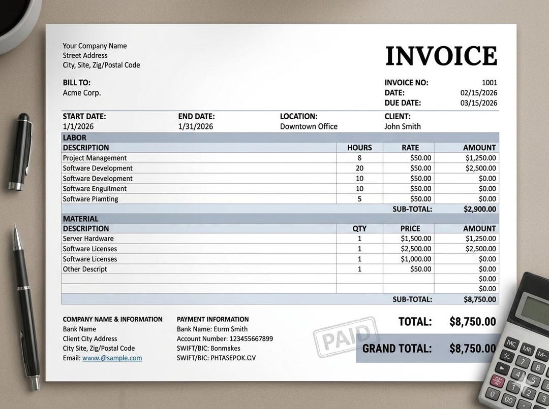Editable Invoice Template Bundle With PDF Email Option | Professional ...