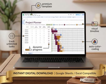 Planificador de proyectos automatizado (hoja de cálculo/diagrama de Gantt), seguimiento de tareas (Google Sheets, Excel)