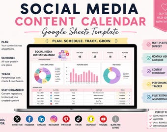Calendario de contenido para redes sociales en Google Sheets / Planificador de marketing