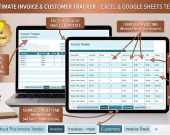 Automated Invoice Tracker Excel Spreadsheet | Small Business Invoice Template | Client Billing Log | Customer Database History Dashboard