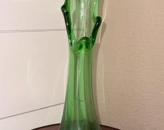 Jarrón antiguo colgante de color verde esmeralda, cinco dedos, 24 cm de alto, bonito y elegante, pieza de colección.