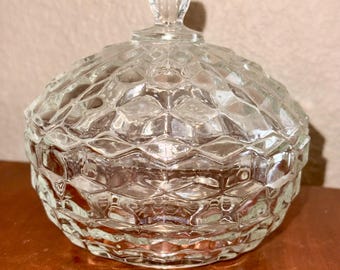 ヴィンテージ フォストリア アメリカンパターン クリスタル蓋付きボウル 1940年代 きらめくエレガントなガラス