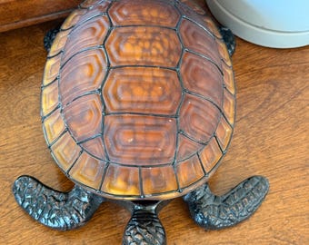 Vintage Tiffany Style Stained Glass Turtle Lamp