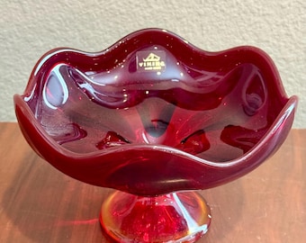 Plato/bol de cristal Viking vintage rojo rubí de 20 cm (8 pulgadas) HECHO A MANO para dulces