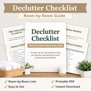 Declutter Checklist (Room-by-Room Guide) | Home Organization Printable | Decluttering List PDF | Minimalist Cleaning Planner