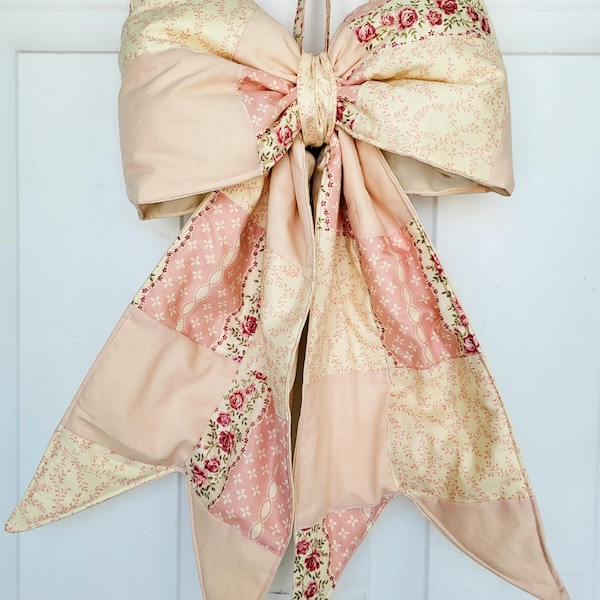 Pink Quilted Fabric Bow Front Door Hanger