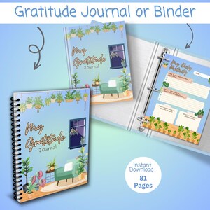 Gratitude Journal Printable Binder Self Care Planner Reflection Workbook Positive Mindset PDF