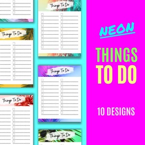 Neon Things To Do List Printable Bundle 10 Designs Daily Task Planner Pages Instant Download PDF