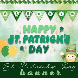 St Patricks Day Banner Printable Lucky Shamrock Party Decoration Irish Holiday Garland Decor