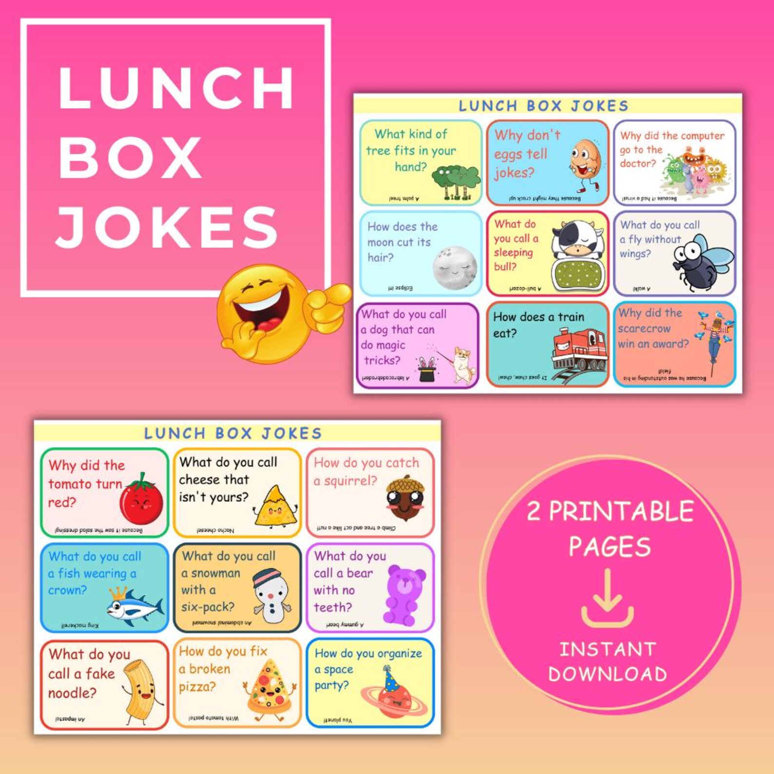 Lunch Box Jokes Printable Cards for Kids School Lunch Notes Funny Joke ...