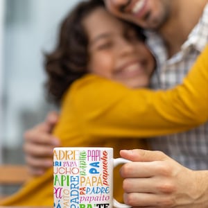 Te Quiero Papa-mugg, spansk fars dag-present, pappakaffekopp, ordmolnsmugg med accent, latinamerikansk pappapresent, pappapresent
