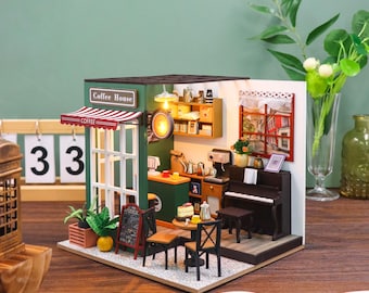 Kit fai da te - Caffè pomeridiano - Diorama in miniatura - Casa delle bambole a LED
