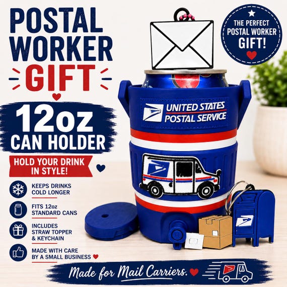 Postal Worker Gift 12oz Can Holder, Mail Carrier Drink Holder, Can Opener Included