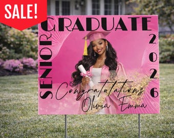 Custom Graduation Yard Schild mit Foto | Klasse von 2026 Grad 1 Rasenschild