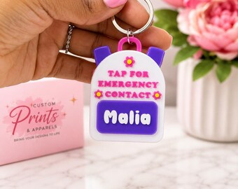 Personalized NFC Emergency Contact Backpack Keychain | Custom Child Safety Backpack Tag