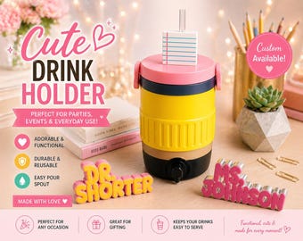 Personalized Drink Holder with Custom Name Plate & Straw Topper