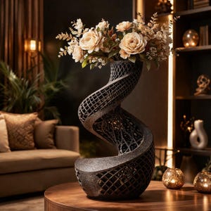 Twisted Vase STL File, Spiral Lattice Vase 3D Print, Parametric Vase Design, Modern Home Decor STL, Abstract 3D Printing Model