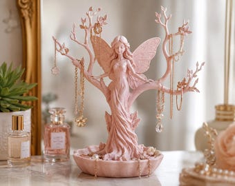 Soporte para joyas con forma de árbol de hadas (archivo STL) / Plato decorativo de fantasía para baratijas (archivo 3D) / Decoración de hadas con alas de mariposa / Elegante soporte para anillos (archivo STL)