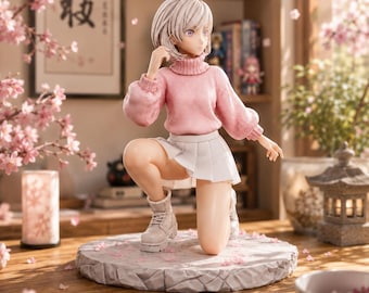 Archivo STL de figura femenina estilo anime para impresión 3D, estatua de personaje sentado, modelo coleccionable de resina, descarga digital.