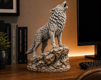 Lobo aullador STL, archivo de impresión 3D de estatua de lobo, modelo de lobo de montaña, decoración de vida silvestre STL, escultura de naturaleza, decoración rústica para el hogar, descarga digital