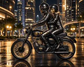 Pareja en moto (archivo STL), figura de motociclista para impresión 3D, estatua romántica de moto, modelo de resina para exhibición, artículo coleccionable para amantes de los viajes (descarga gratuita).