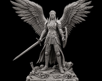 Archivo STL de Guardián Celestial, Estatua de Guerrero Alado, Archivo de Impresión 3D de Caballero Ángel de Fantasía, Modelo de Exhibición de Resina, Descarga de Figura Coleccionable