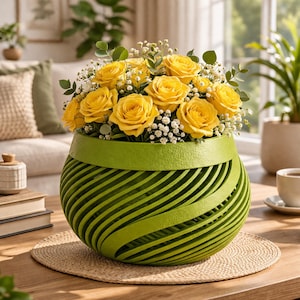 Spiralplanter STL-fil, modern vriden vas 3D-utskrift, parametrisk växtkrukadesign, minimalistisk heminredning STL, 3D-utskrift av planteringsmodell