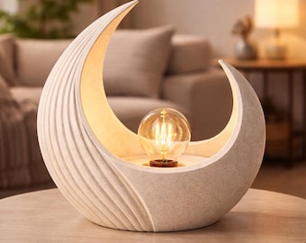 Lámpara de luna creciente STL para impresión 3D, diseño moderno de luz nocturna LED, lámpara de mesa decorativa STL, iluminación para decoración del hogar, descarga digital STL