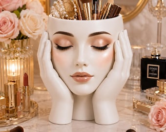 Soporte para maquillaje facial STL / Organizador de tocador moderno (archivo para impresión 3D) / Soporte minimalista para brochas de maquillaje / Organizador de escritorio decorativo