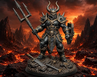 Señor de la guerra de fantasía oscura STL, miniatura de caballero demonio con cuernos, modelo de guerrero acorazado para impresión 3D, figura para juegos de rol de mesa, archivo para impresión de resina