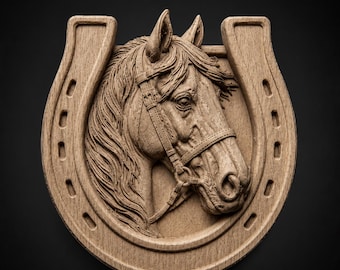Arte mural de caballos STL, placa de herradura para impresión 3D, decoración ecuestre rústica, modelo en relieve de cabeza de caballo, descarga de letrero mural CNC