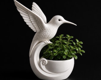 Maceta con forma de colibrí, maceta con forma de pájaro, maceta de cerámica, maceta decorativa, maceta para suculentas, decoración moderna para el hogar, descarga de archivo digital.